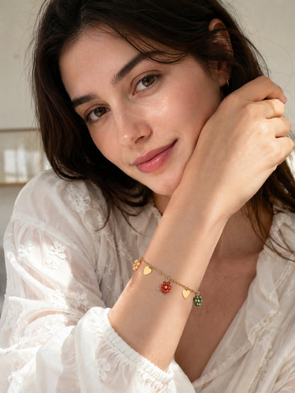 Gold Love Bouquet Flowers Charm Bracelet