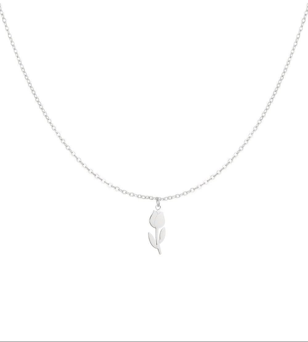 Zilverkleurige Tulp Bloem Ketting stainless steel ketting dames waterproof hypoallergeen