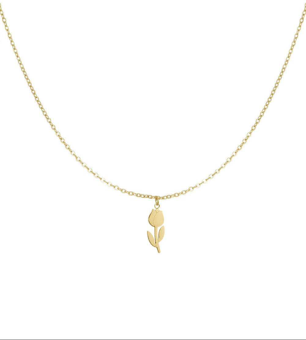 Goudkleurige Tulp Bloem Ketting stainless steel ketting dames waterproof hypoallergeen