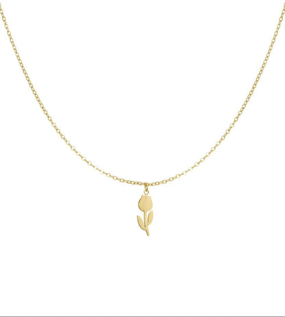 Goudkleurige Tulp Bloem Ketting stainless steel ketting dames waterproof hypoallergeen