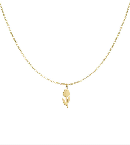 Gold Tulip Flower Necklace stainless steel necklace women's waterproof hypoallergeen