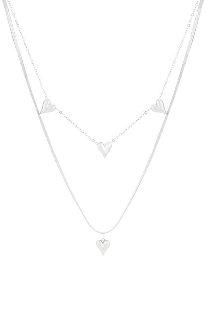 Silver Connected Hearts Necklace stainless steel necklace women's waterproof hypoallergeen