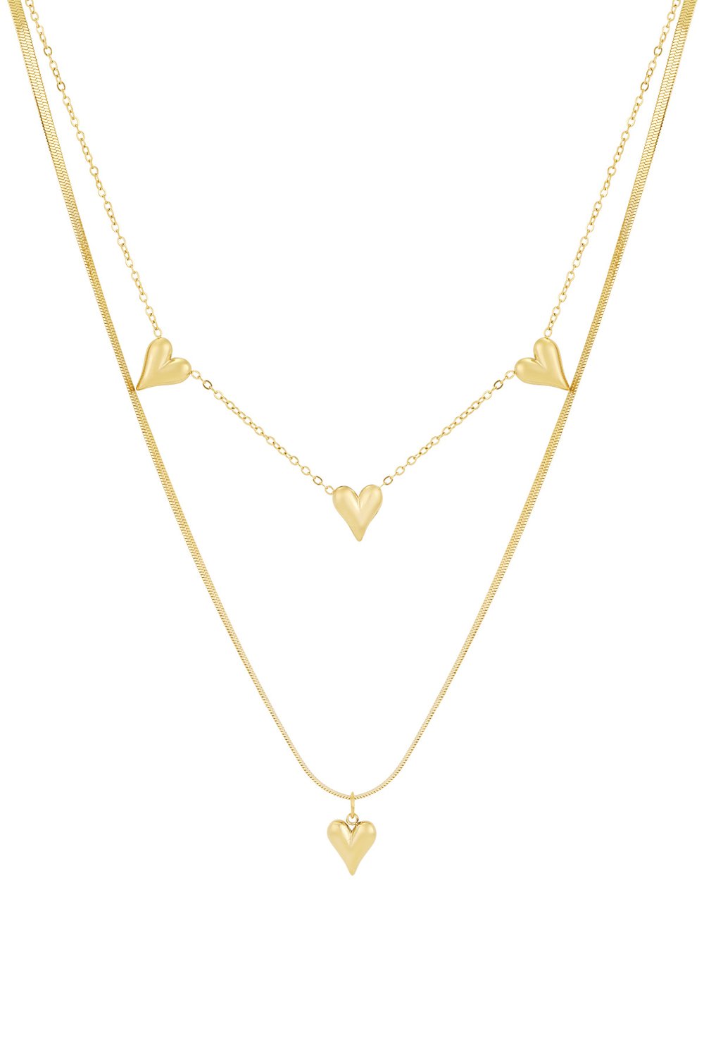 Gold Connected Hearts Necklace stainless steel necklace women's waterproof hypoallergeen