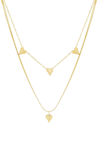 Gold Connected Hearts Necklace stainless steel necklace women's waterproof hypoallergeen