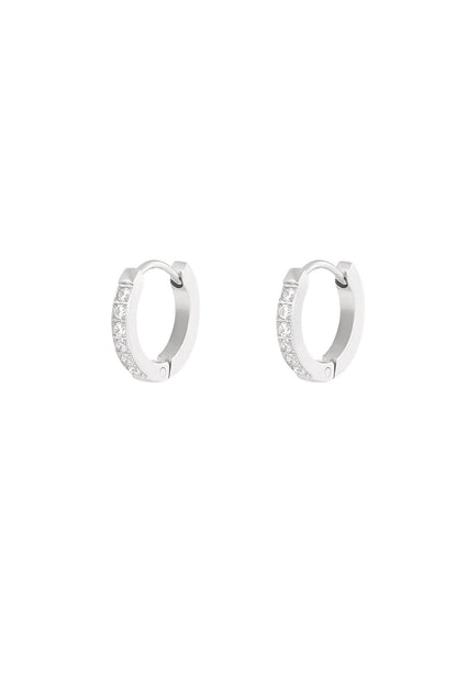 Silver Diamond Dazzle Hoops Earrings stainless steel earrings women's waterproof hypoallergeen