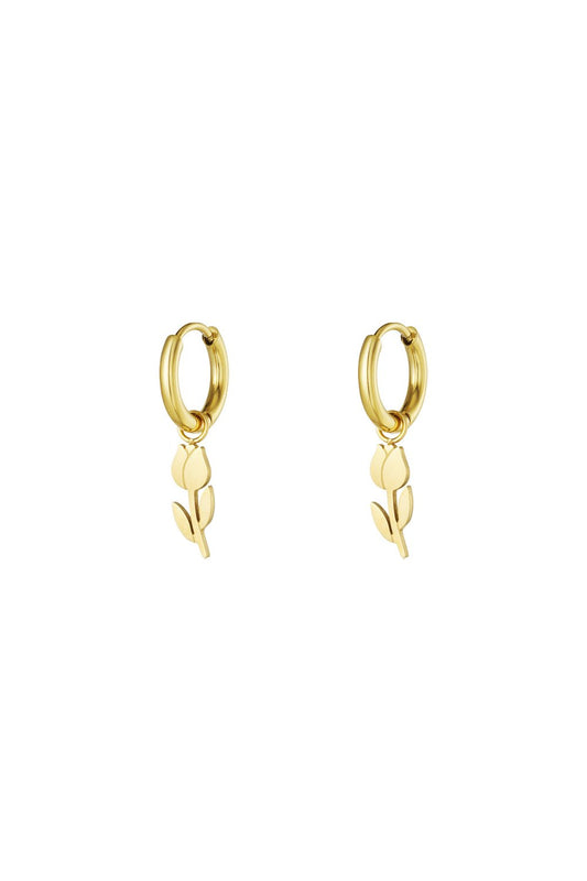 Goudkleurige Tulp Oorbellen stainless steel oorbellen dames waterproof hypoallergeen