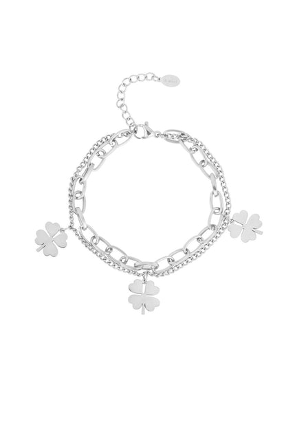 Zilverkleurige Lucky You Klavertjes Bedelarmband stainless steel armband dames waterproof hypoallergeen