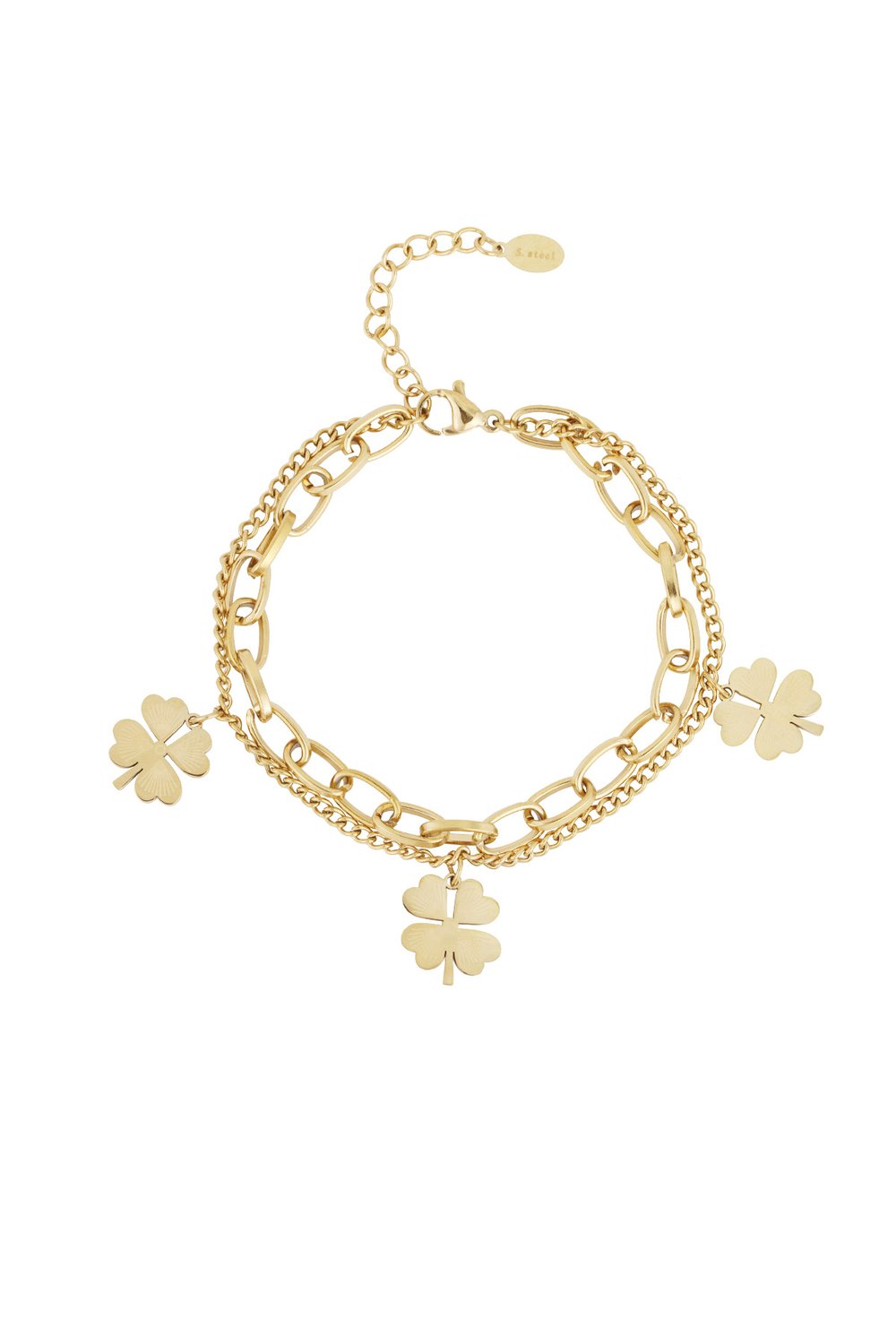 Goudkleurige Lucky You Klavertjes Bedelarmband stainless steel armband dames waterproof hypoallergeen