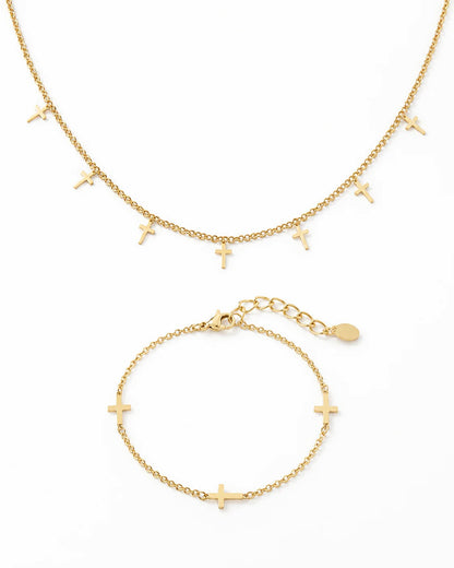 Sacred Saint Crosses Set Necklace + Bracelet