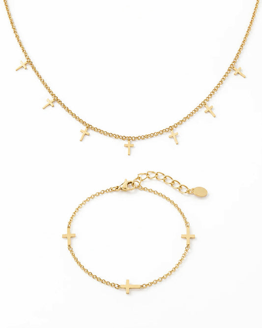 Sacred Saint Kruisjes Setje Ketting + Armband