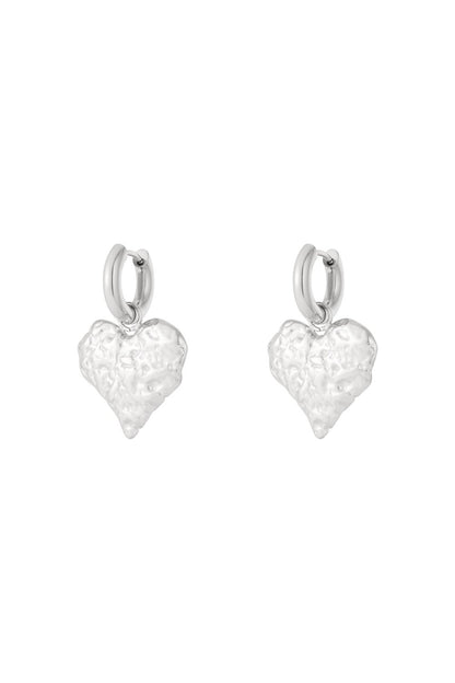 Silver Textured Hearts Hearts Earrings stainless steel earrings women's waterproof hypoallergeen