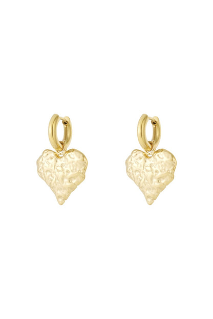 Gold Textured Hearts Hearts Earrings stainless steel earrings women's waterproof hypoallergeen