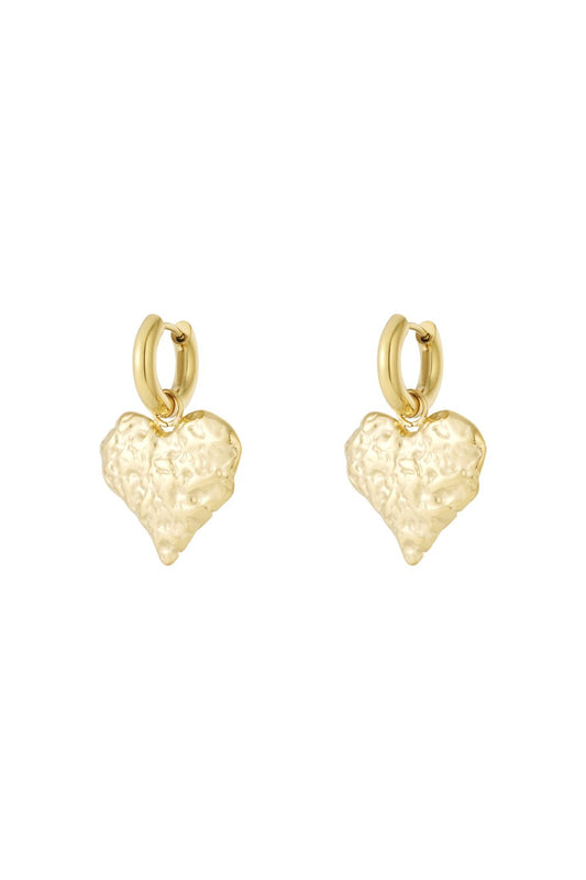 Goudkleurige Textured Hearts Hartjes Oorbellen stainless steel oorbellen dames waterproof hypoallergeen