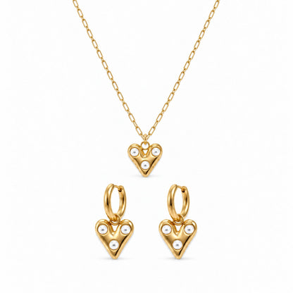 Hearth And Pearls Setje Ketting + Oorbellen