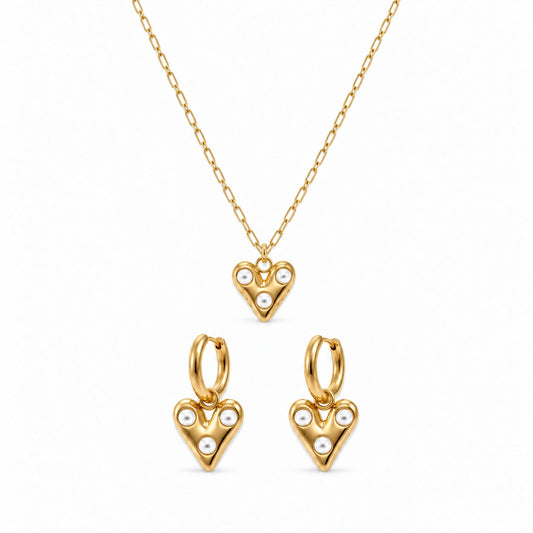 Hearth And Pearls Setje Ketting + Oorbellen