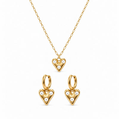Hearth And Pearls Setje Ketting + Oorbellen