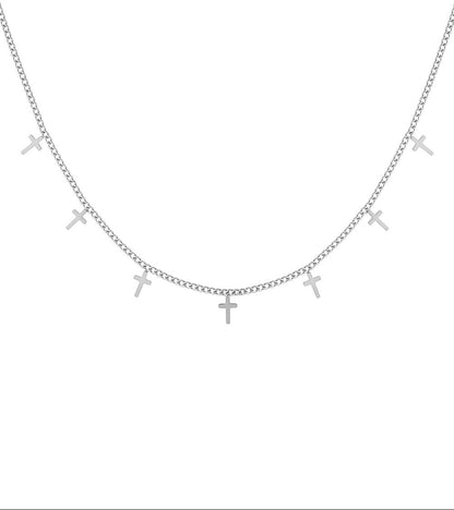 Silver Crosses Necklace stainless steel necklace women's waterproof hypoallergeen