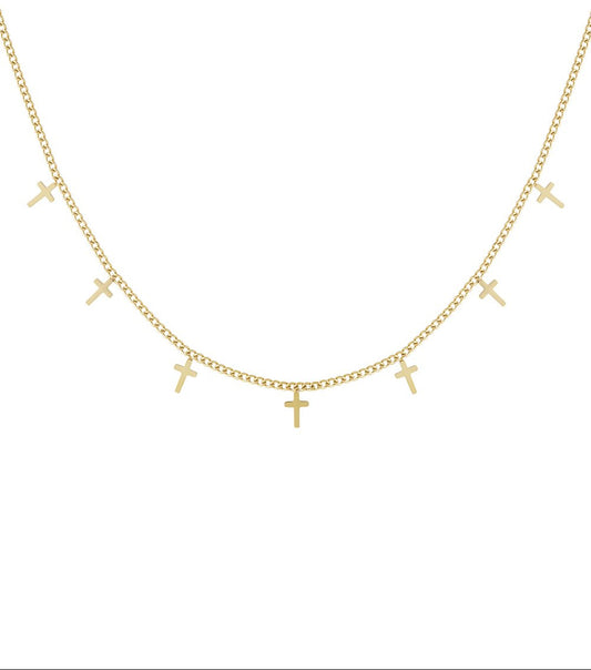 Goudkleurige Kruisjes Ketting stainless steel ketting dames waterproof hypoallergeen