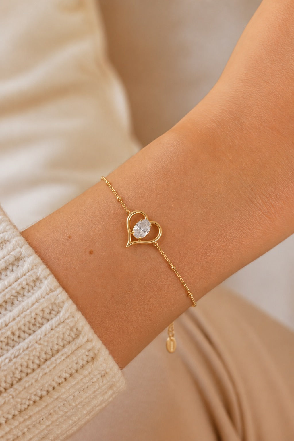 Stenen Hartje Armband wit