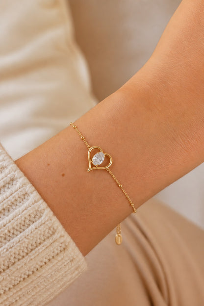 Stenen Hartje Armband wit