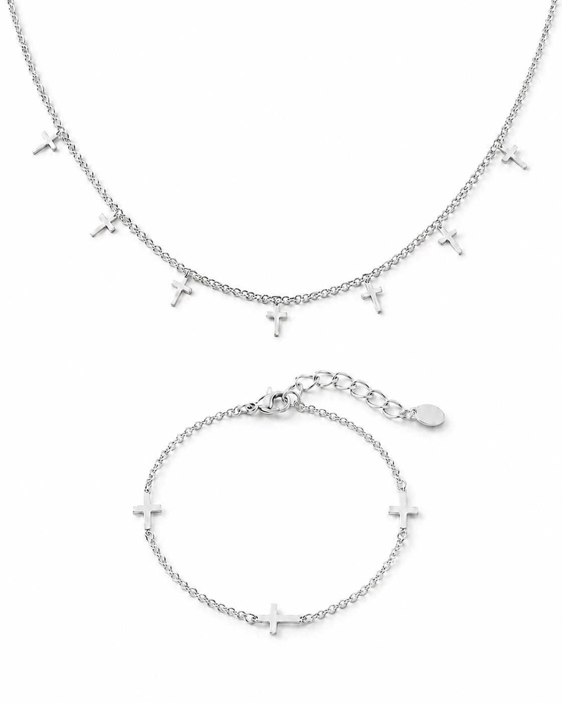 Sacred Saint Crosses Set Necklace + Bracelet