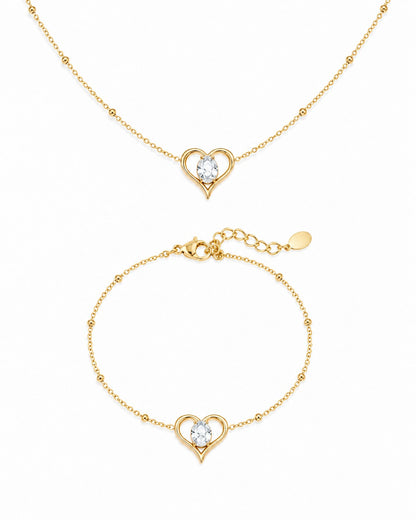 Stenen Hart Setje Ketting + Armband