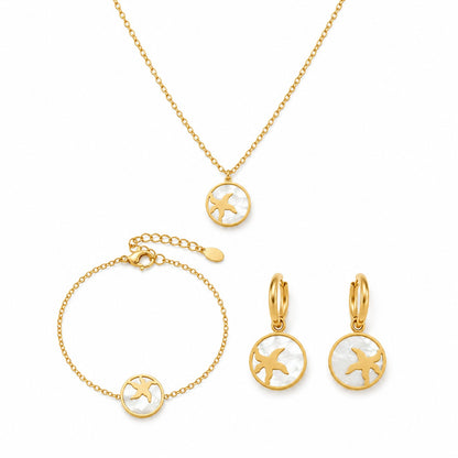 Zeester In Cirkel Setje Ketting + Armband + Oorbellen