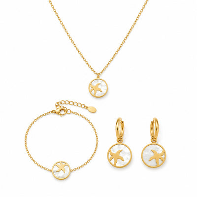 Zeester In Cirkel Setje Ketting + Armband + Oorbellen
