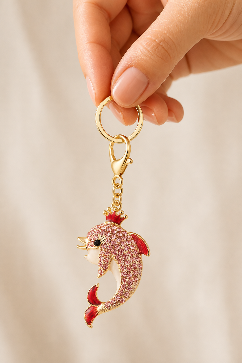 dolfijn sleutelhanger roos in de hand, cadeau-idee