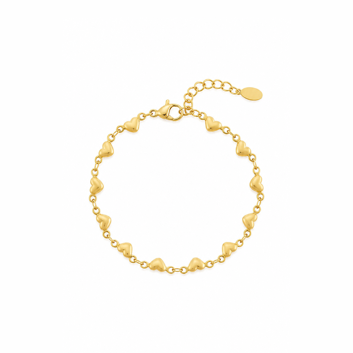 Gouden hartjes armband van stainless steel, productfoto op witte achtergrond