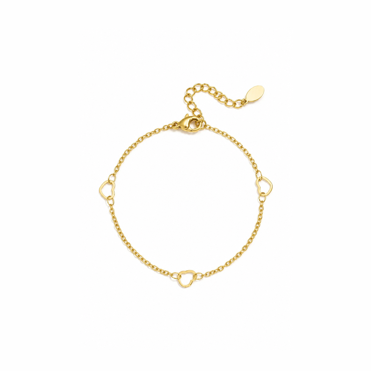 Gouden open hartjes armband van stainless steel, productfoto op witte achtergrond