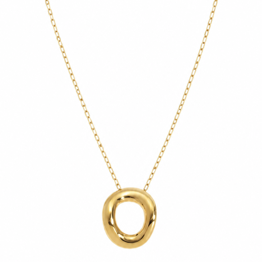 Gouden ovale ring ketting van stainless steel, productfoto op witte achtergrond