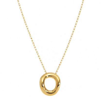 Gouden ovale ring ketting van stainless steel, productfoto op witte achtergrond