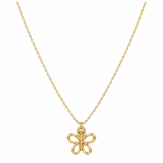 Gouden roos op bloem ketting van stainless steel, productfoto op witte achtergrond