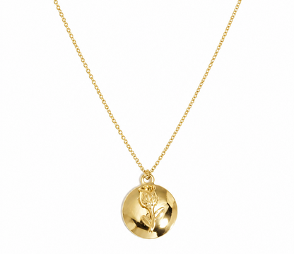 Gouden roosje bolletje ketting van stainless steel, productfoto op witte achtergrond
