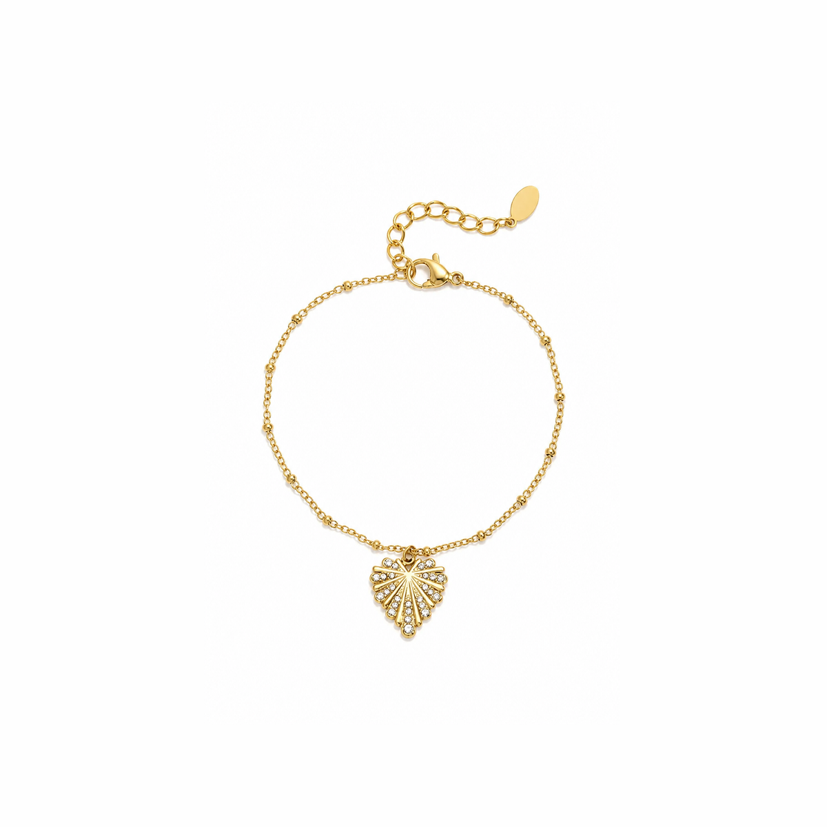 Gouden schelp armband van stainless steel, productfoto op witte achtergrond