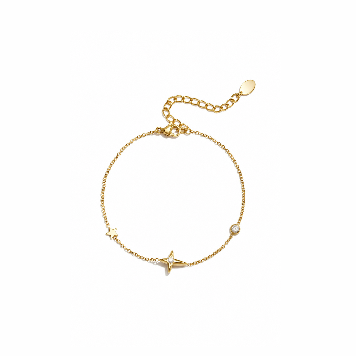 Gouden sterren armband van stainless steel, productfoto op witte achtergrond