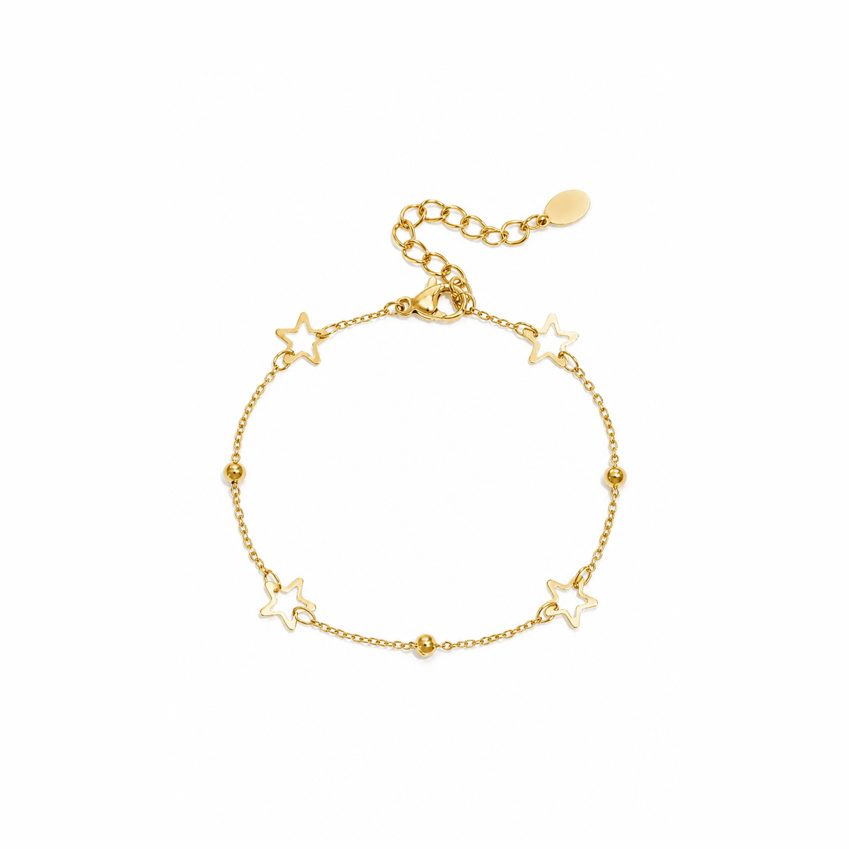 Gouden sterretjes armband van stainless steel, productfoto op witte achtergrond