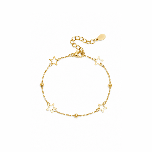 Gouden sterretjes armband van stainless steel, productfoto op witte achtergrond