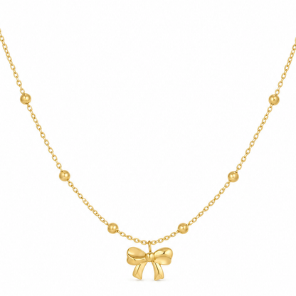 Gouden strikje ketting van stainless steel, productfoto op witte achtergrond