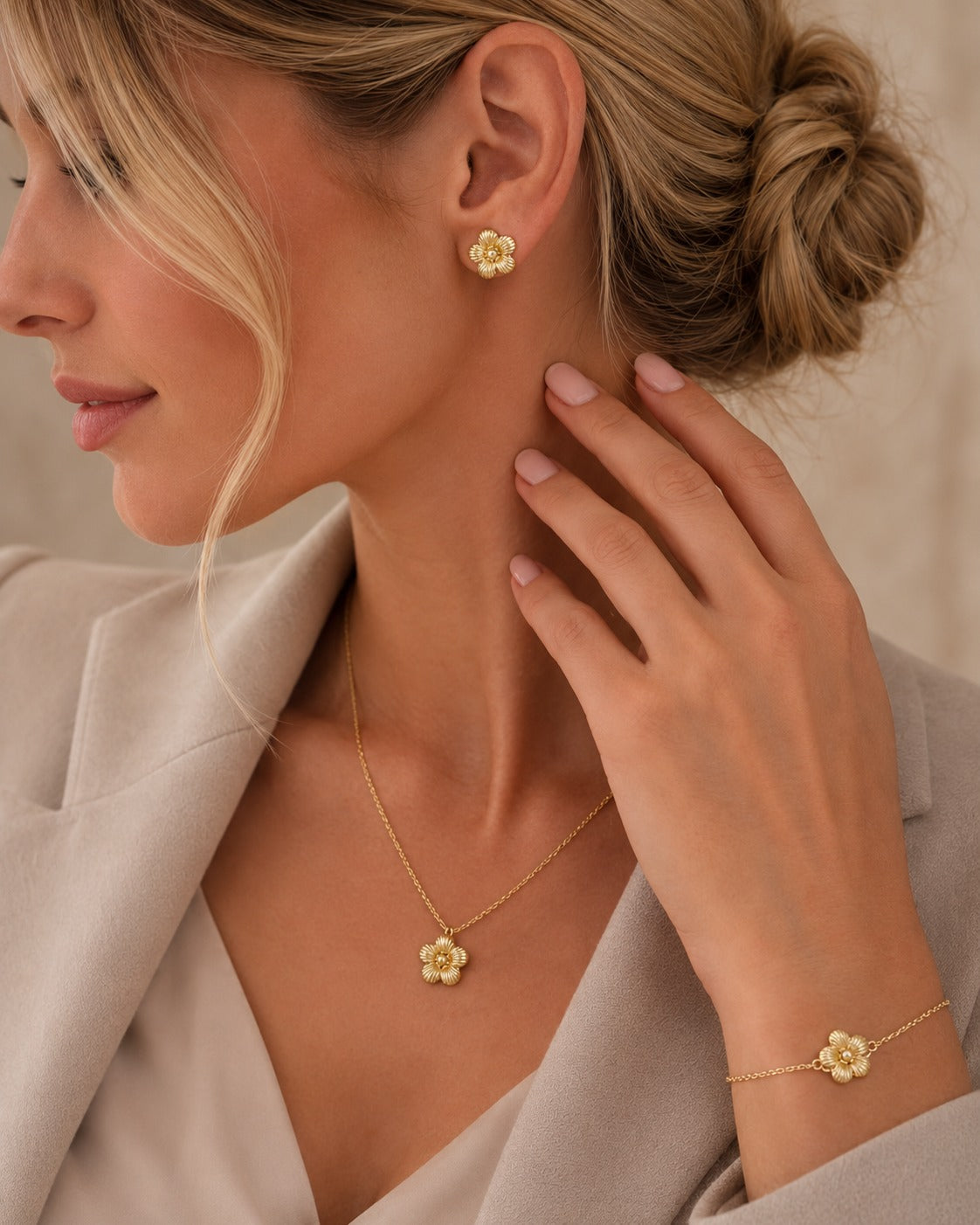 Bloom Botanical Blumen-Set Kette + Armband + Ohrringe