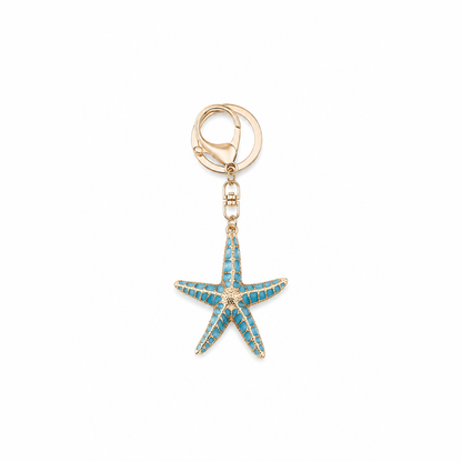 grote zeester sleutelhanger blauw, productfoto op witte achtergrond