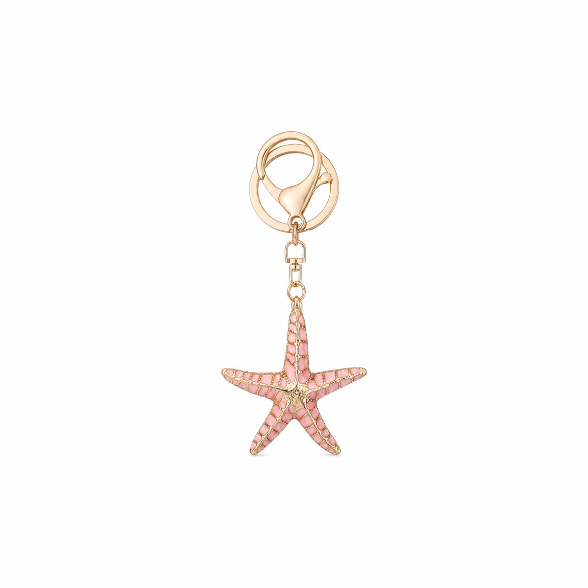 grote zeester sleutelhanger roze, productfoto op witte achtergrond