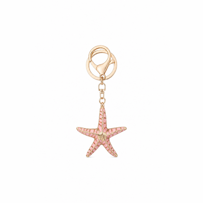 grote zeester sleutelhanger roze, productfoto op witte achtergrond