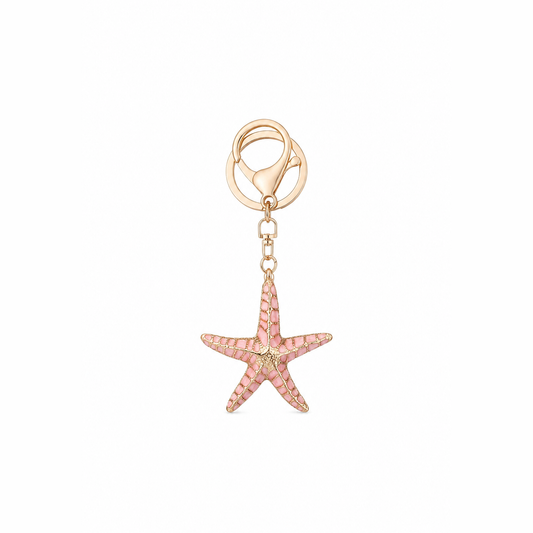grote zeester sleutelhanger roze, productfoto op witte achtergrond
