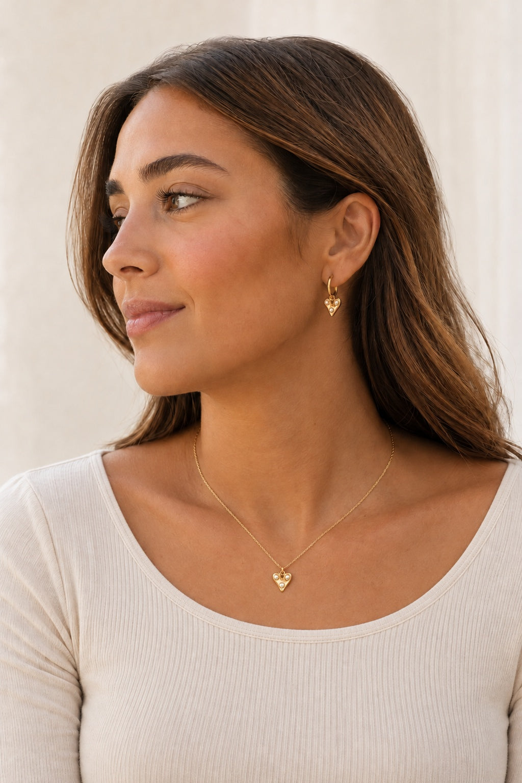Hearth And Pearls Setje Ketting + Oorbellen
