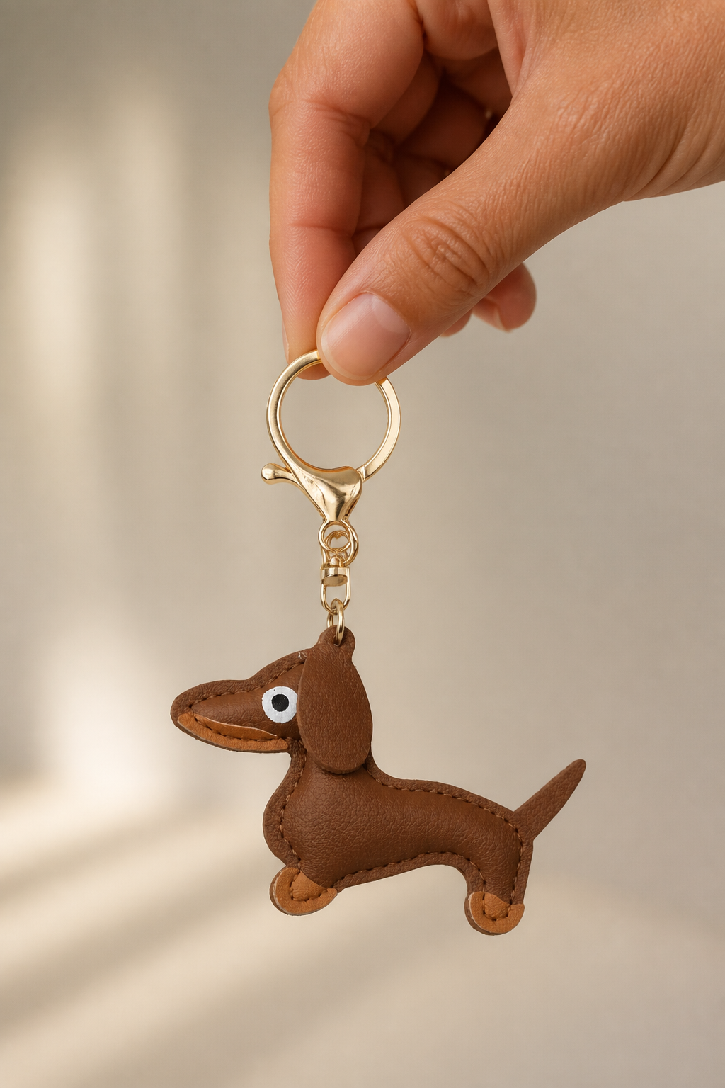teckel sleutelhanger bruin in de hand, cadeau-idee