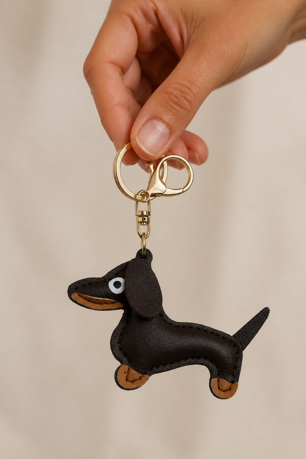 teckel sleutelhanger zwart in de hand, cadeau-idee