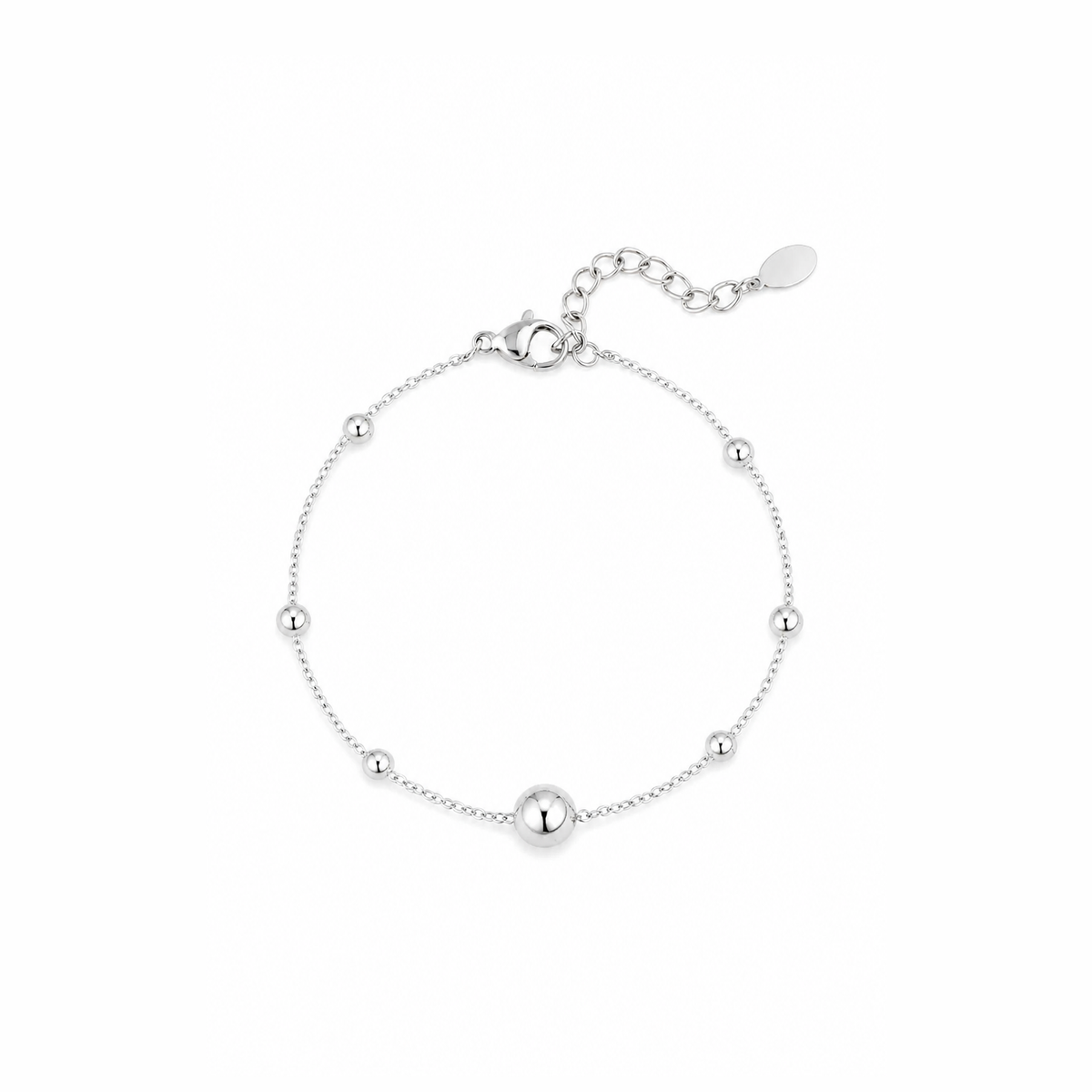 Zilveren bolletjes armband van stainless steel, productfoto op witte achtergrond