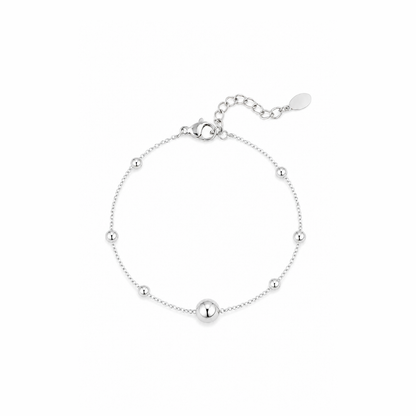 Zilveren bolletjes armband van stainless steel, productfoto op witte achtergrond